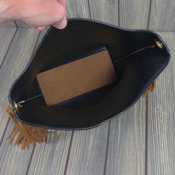 Calvin Klein CK Suede Fringe Crossbody Boho Purse Tote Bag Brown Wallet - Picture 4 of 10